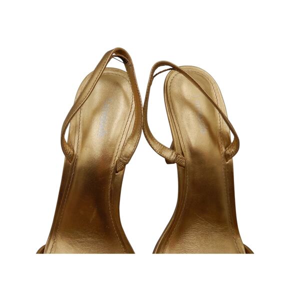 Larroude Anne Slingback Heels Sandals Gold Metallic Leather Size 10 - Picture 3 of 7
